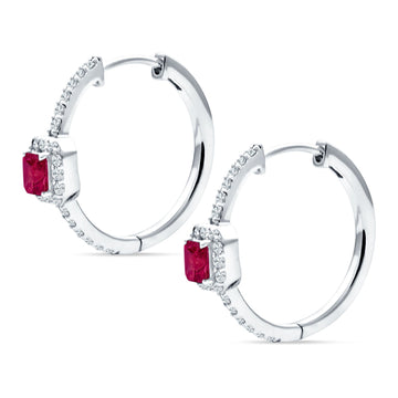 Emerald Cut Halo Hoop Earring Ruby CZ 925 Sterling Silver Wholesale
